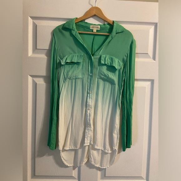 Anthropologie Cloth & Stone Ombré Blouse, Green & White - Picture 1 of 2